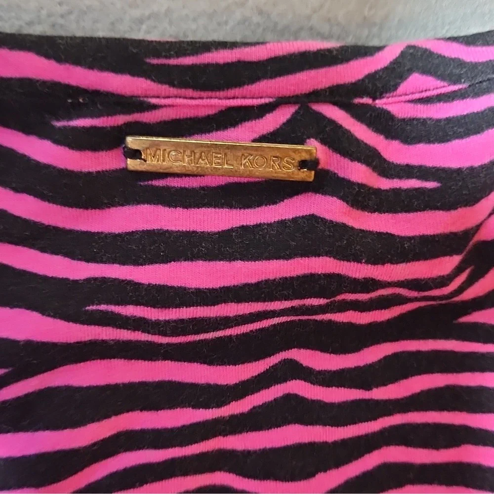 Michael Kors Pink Black Zebra Knit Cotton T-Shirt XL Round Neck Long Sleeve